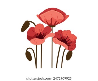 Red poppy flower simple design vector illustration isolated on white background