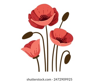 Red poppy flower simple design vector illustration isolated on white background