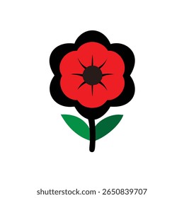 Red poppy flower symbol with outline green leaves on Remembrance Day vector