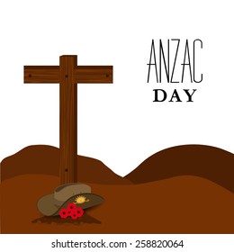 Red poppy flower wreath with Australian army hat for Anzac Day or Remembrance Armistice Day.