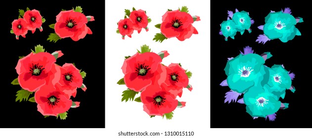 Red poppy flowers blossomed bouquet of poppies