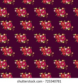 Red poppy flowers in folk style. Vintage vector seamless pattern background for design, graphic art, printing and hobby