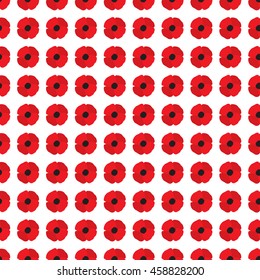 Red poppy flowers seamless pattern. Simple vector floral continuous texture in flat style.