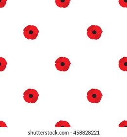 Red poppy flowers seamless pattern. Simple vector floral continuous texture in flat style.