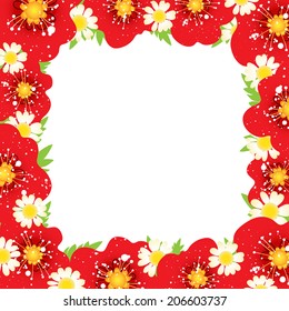 Red poppy flowers. Vector frame background.Illustration decoration floral invitation summer design   