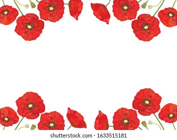 Red poppy frame. Spring and summer.