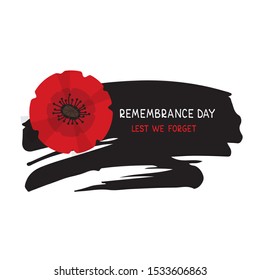 Red poppy with grunge frame on white background. Remembrance Day vector illustration. Design element for poster, banner, leaflet or sticker.