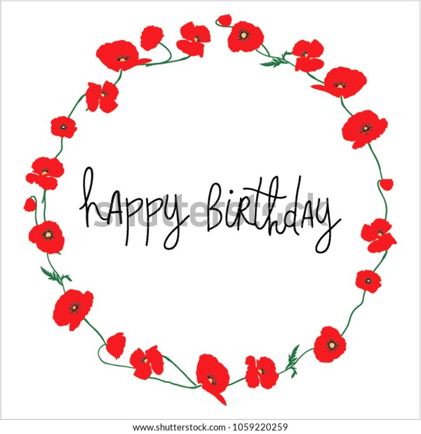 Red Poppy Happy Birthday Card Free のベクター画像素材 ロイヤリティフリー
