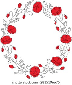 Red Poppy Line Art Frames: Modern Flower Cut File Cricut	