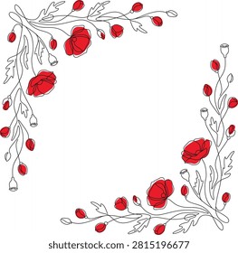 Red Poppy Line Art Frames: Modern Flower Cut File Cricut	