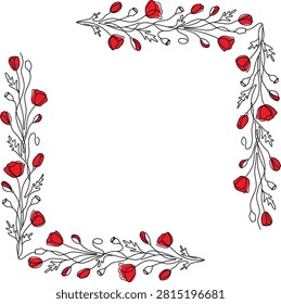 Red Poppy Line Art Frames: Modern Flower Cut File Cricut	