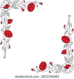 Red Poppy Line Art Frames: Modern Flower Cut File Cricut	