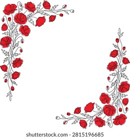 Red Poppy Line Art Frames: Modern Flower Cut File Cricut	