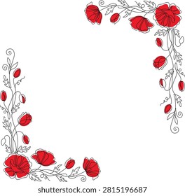 Red Poppy Line Art Frames: Modern Flower Cut File Cricut	