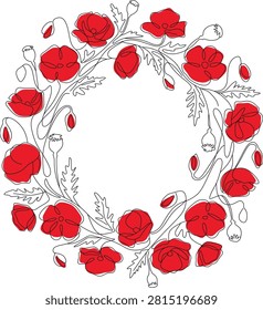 Red Poppy Line Art Frames: Modern Flower Cut File Cricut	