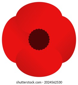 Red poppy. Memory symbol. Design element for for Remembrance Day, Anzac Day. Vector illustration. Isolated on white background