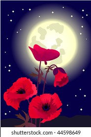 Red poppy and moon