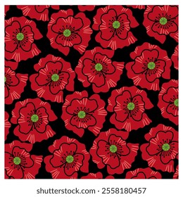 red poppy pattern on black background