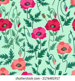 Red poppy pattern, wild flowers 
