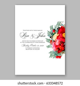 Red poppy peony wedding invitation