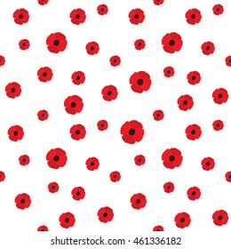 Red poppy seamless pattern. Repeating texture with stylized flowers. Floral vector continuous background.