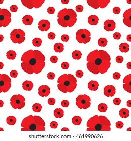 Red poppy seamless pattern. Repeating texture with flowers. Simple vector floral continuous background in flat style.