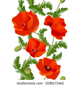 Red poppy seamless pattern. Vector illustration for fabric and backgrounds
