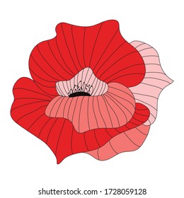 Icono de material vectorial de amapola roja aislado en fondo blanco. 