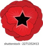 Red poppy. Victory day memorial symbol. V-E Day. Vector illustration of a poppy with a star.