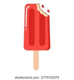 A red popsicle with a bite taken out of it, isolated on a white background