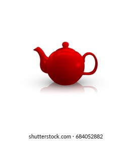 red porcelain kettle isolated on white background. vector illustration