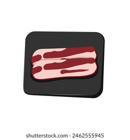 Red pork steak on stone tray. Rib eye. Pork belly salty. Vector illustration
