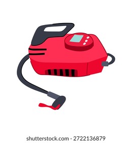 Compresor de aire portátil rojo con una manija de transporte conveniente, pantalla digital y manguera conectada para una fácil inflación de neumáticos de automóvil, equipos deportivos y otros inflables