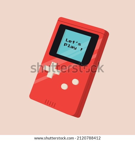 Red portable classic console game pad. Technology 90s style. 