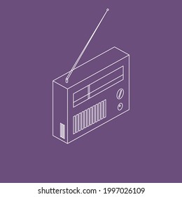 Red portable radio with handle and antenna. Depicted in isometric view.