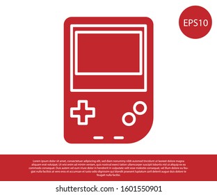Red Portable video game console icon isolated on white background. Gamepad sign. Gaming concept.  Vector Illustration