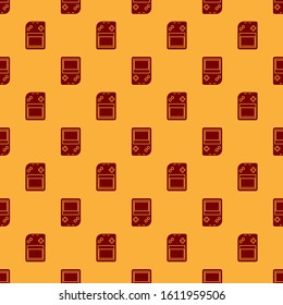 Red Portable video game console icon isolated seamless pattern on brown background. Gamepad sign. Gaming concept.  Vector Illustration