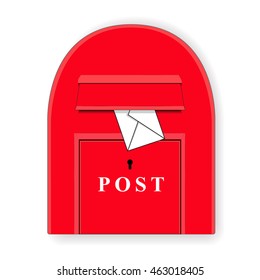 Red post box with letter. Vector Mail letter box with incoming message. Isolated graphic illustration. Post symbol horn icon