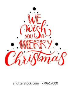 Red Post Card We Wish You A Merry Christmas Lettering