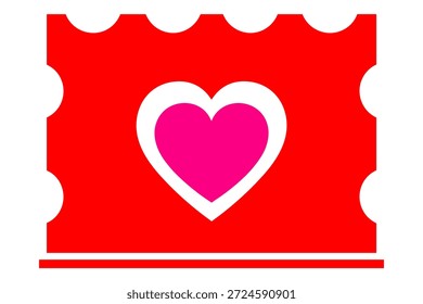 Red postage stamp with pink heart icon, romantic mail and invitation concept