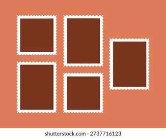 Red postage stamp vector, perforated frame template, mail border illustration, vintage stamp mockup, retro postal design, and photo frame outline graphic.