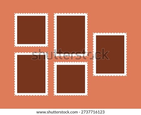 Red postage stamp vector, perforated frame template, mail border illustration, vintage stamp mockup, retro postal design, and photo frame outline graphic.