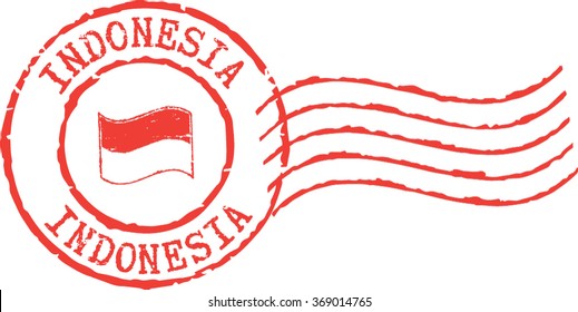 Red postal grunge stamp ''Indonesia''.