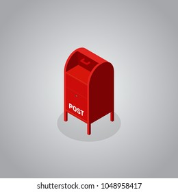 Red postbox isometric flat design isolated, vector illustration