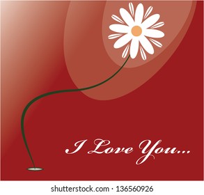 Red postcard with white flower
