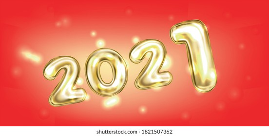 Red Poster Of 2021 New Year With Foil Balloon Lettering