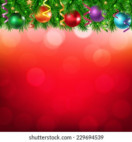 Red Poster With Bokeh And Frame With Gradient Mesh, Vector Illustration