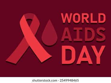 Red poster with red bow and drop of blood for world HIV or AIDS day