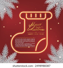 Red poster, Merry Christmas, Christmas stocking neon frame