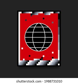 Red Poster in Swiss Style with Black Planet and Monochrome Gradient Squares. Vector illustration